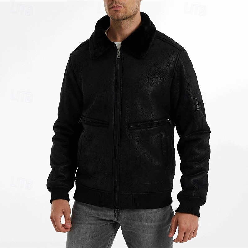 Per uomo Giacca in Ecopelle Giacca in Pile Giacca da Biker Giacca da Moto Vacanza Quotidiano Antivento Caldo Tasca Inverno Semplice Moda Classico Bavero Regolare Nero Caffè Giacca del 2025 a $81.99 –P12