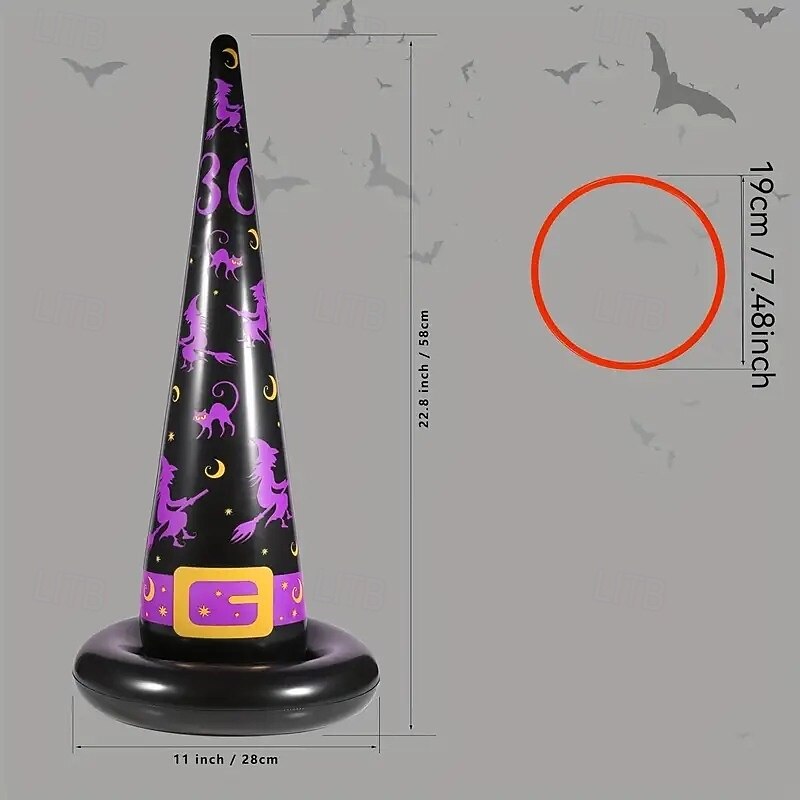 Juego De Lanzamiento De Anillos De Halloween - Inflable Con Araña Y Sombrero De Bruja - Diversión Familiar