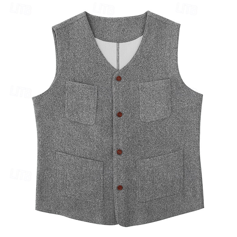 בגדי ריקוד גברים וסט חֲזִיָה Gilet חופשה מפלגה עֵסֶק אופנתי יום יומי אביב סתיו כיס כפתורים פוליאסטר נוח אחיד חזה יחיד כפתור יחיד צווארון V רגיל שחור אפור אֵפוֹד 2025 - $24.99 –P6