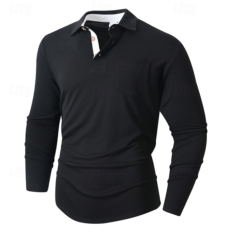 Herren Golfshirt Golf Poloshirts Arbeit Lässig Revers Langarm Basic Modern Einfach Tasche Knöpfe Frühling Herbst Normale Passform Schwarz Weiß Marineblau Dunkelgrün Khaki Armeegrün Golfshirt 2025 - $22.99 –P14
