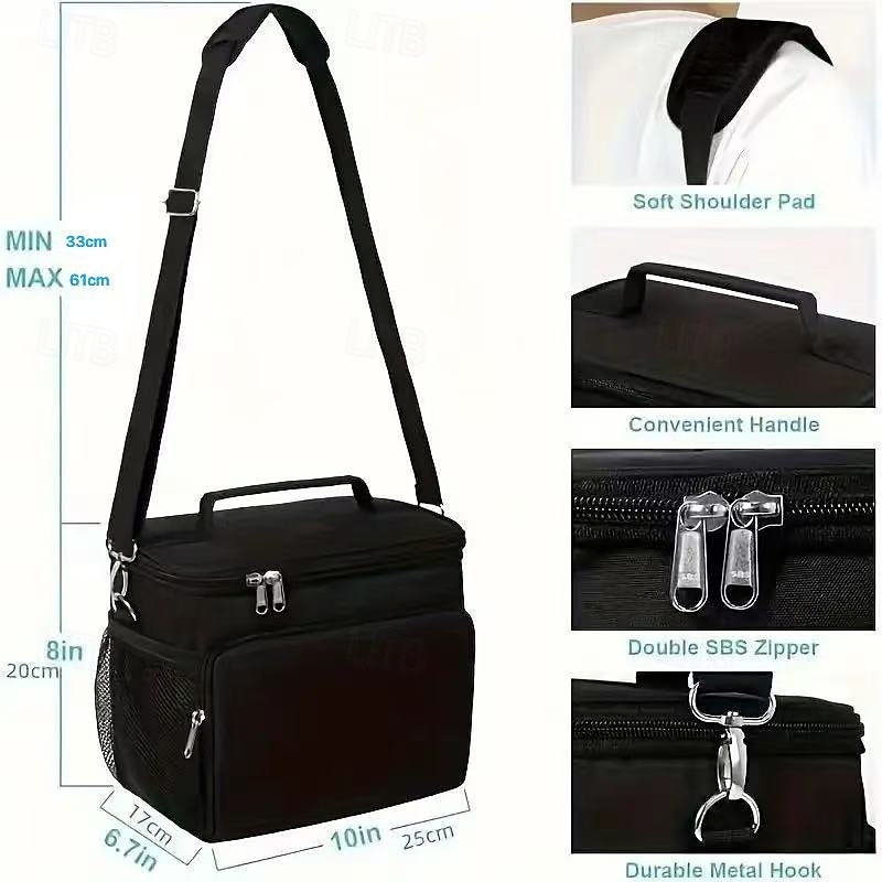 Bolsa térmica para almuerzo con correa ajustable: tela Oxford duradera, reutilizable y reutilizable para la oficina, la escuela y picnic. &Lonchera térmica negra resistente al desgarro para la playa, 2025 - $20.99 –P6