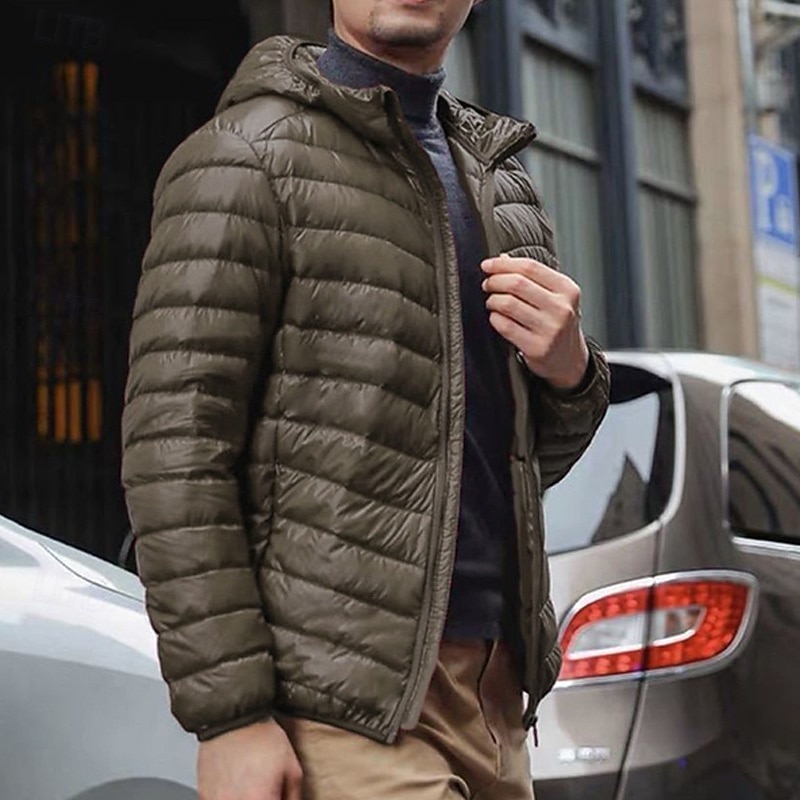 Herren Wintermantel Daunenjacke Gefütterte Jacke Tasche Polyester Urlaub Alltagskleidung Date Regulär Mode Lässig Bequem Thermowarm Winter Einfarbig Wein Schwarz Marineblau Königliches Blau 2025 - $24.99 –P6