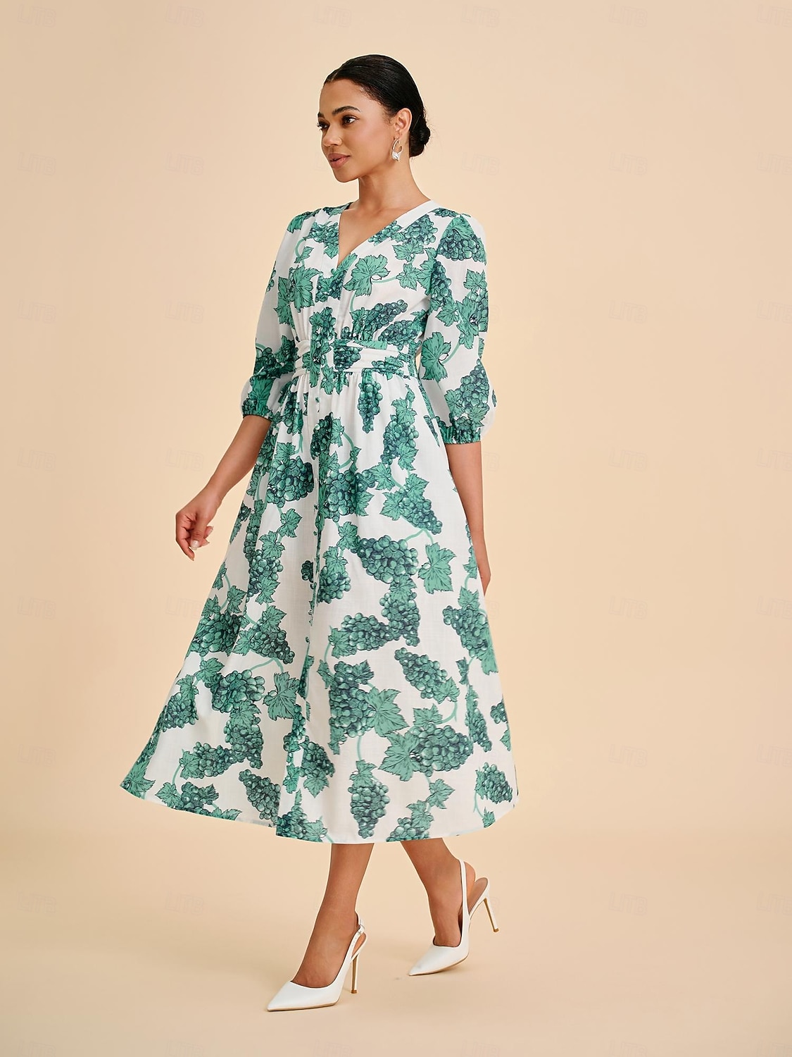 Naisten Nainen Rento mekko Midimekko Mintun vihreä Hedelmä Kesä Kevät Syksy V kaula-aukko Tyylikäs S M L 2025 - $108.99 –P4