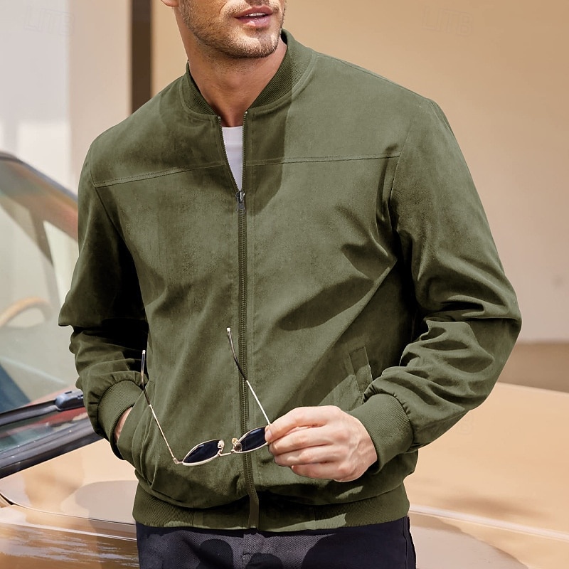 Herren Imitat-Lederjacke Freizeitjacke Urlaub Täglich Warm Tasche Herbst Winter Einfach Mode Klassisch Stehkragen Regulär Schwarz Marineblau Meeresblau Braun Armeegrün Jacken 2025 - $27.99 –P1
