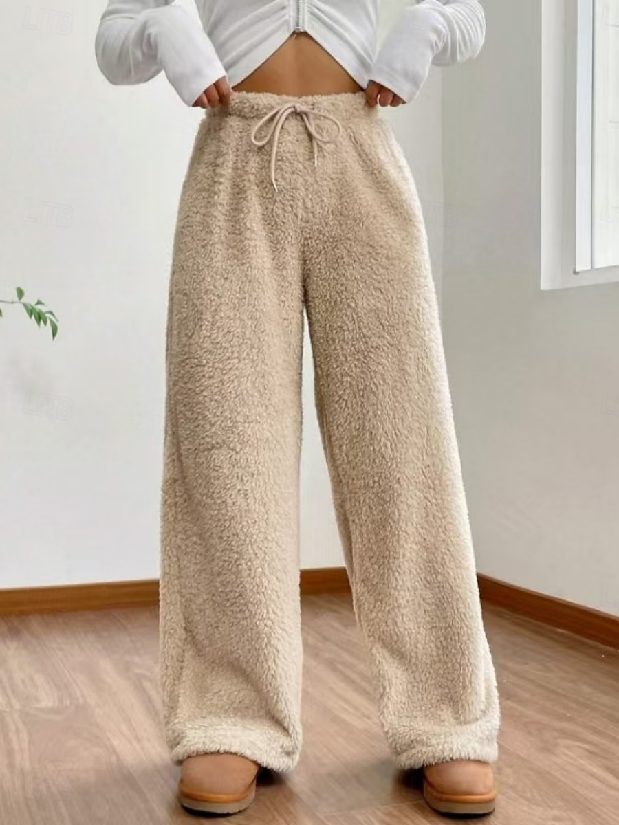 Pentru femei Pantaloni din lână Pantaloni Pantaloni largi Pantaloni casual Vacanță Modă De Bază Lungime totală Talie Înaltă Culoare solidă Simplu Cordon Talie elastică Picior drept Απαλό Comfortabil 2026 - $22.99 –P2