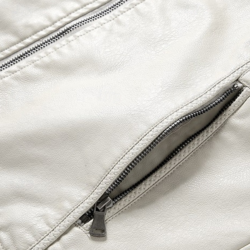 Men's Faux Leather Jacket Fleece Jacket Biker Jacket Motorcycle Jacket Vacation Daily Windproof Warm Pocket Fleece Fall Winter Plain Fashion Classic Stand Collar Regular Black White Wine Jacket 2025 - $54.99 –P9