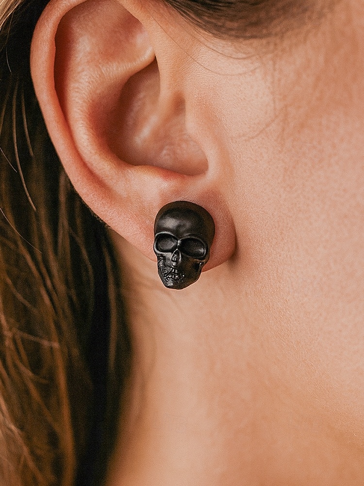 Boucles d'oreilles à tige en forme de tête de mort pour femme, style gothique punk, en alliage, pour fêtes, cosplay et costumes de 2025 ? $7.99 –P3