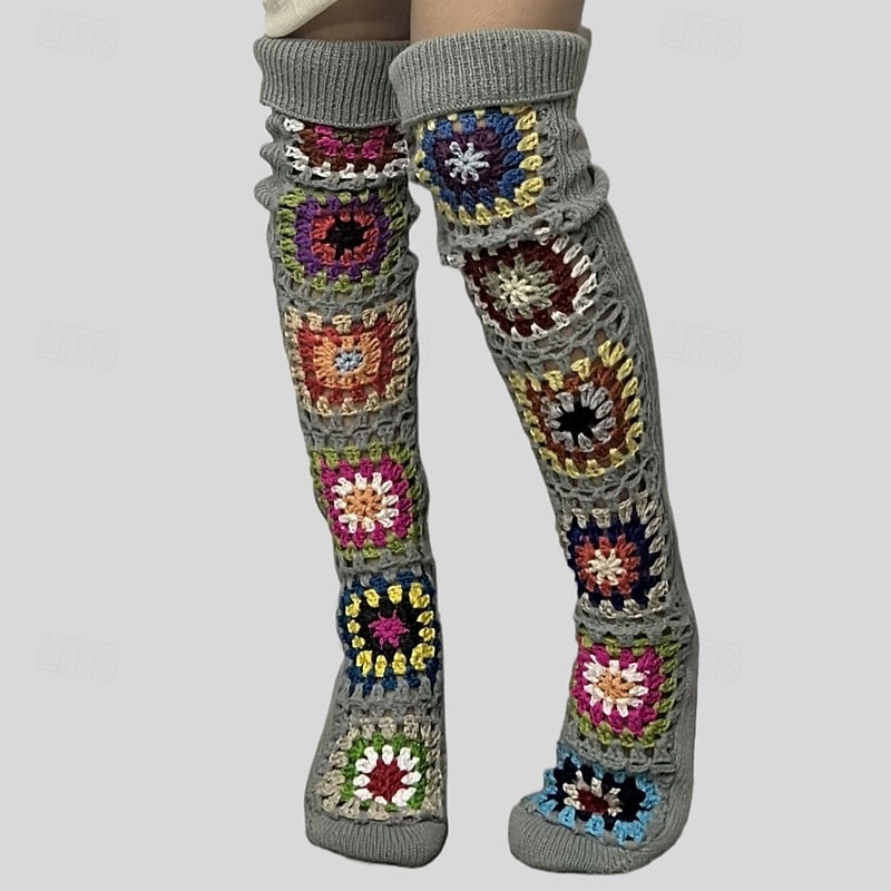 Dames Knie Hoge Sokken Kousen Buiten Feestdagen Bloem Polyesteri Basic Casual Elastisch Warm 1 paar 2026 - $19.99 –P7