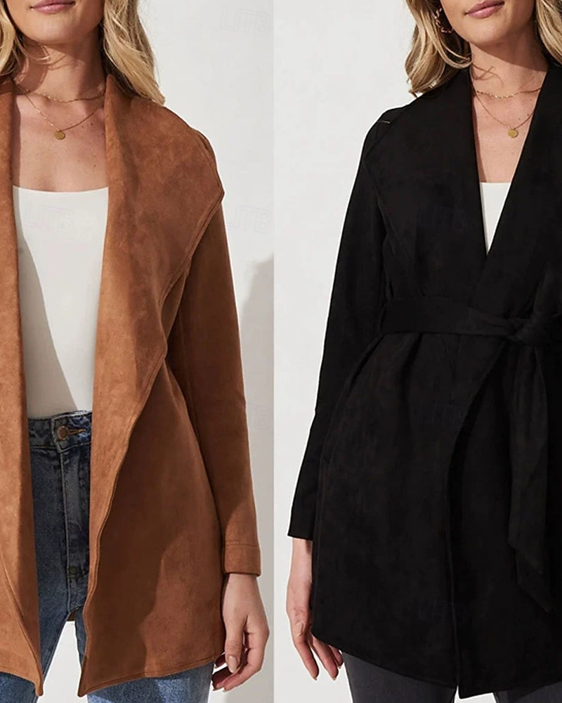 Dam Kavaj Bekväm Lappverk Elegant Mode Utomhus Slät Utekväll Ledigt / vardag Helgen Cardigan Normal Kavajslag Normal Långärmad Ytterkläder Svart Brun Vår Höst 2025 - $26.99 –P1