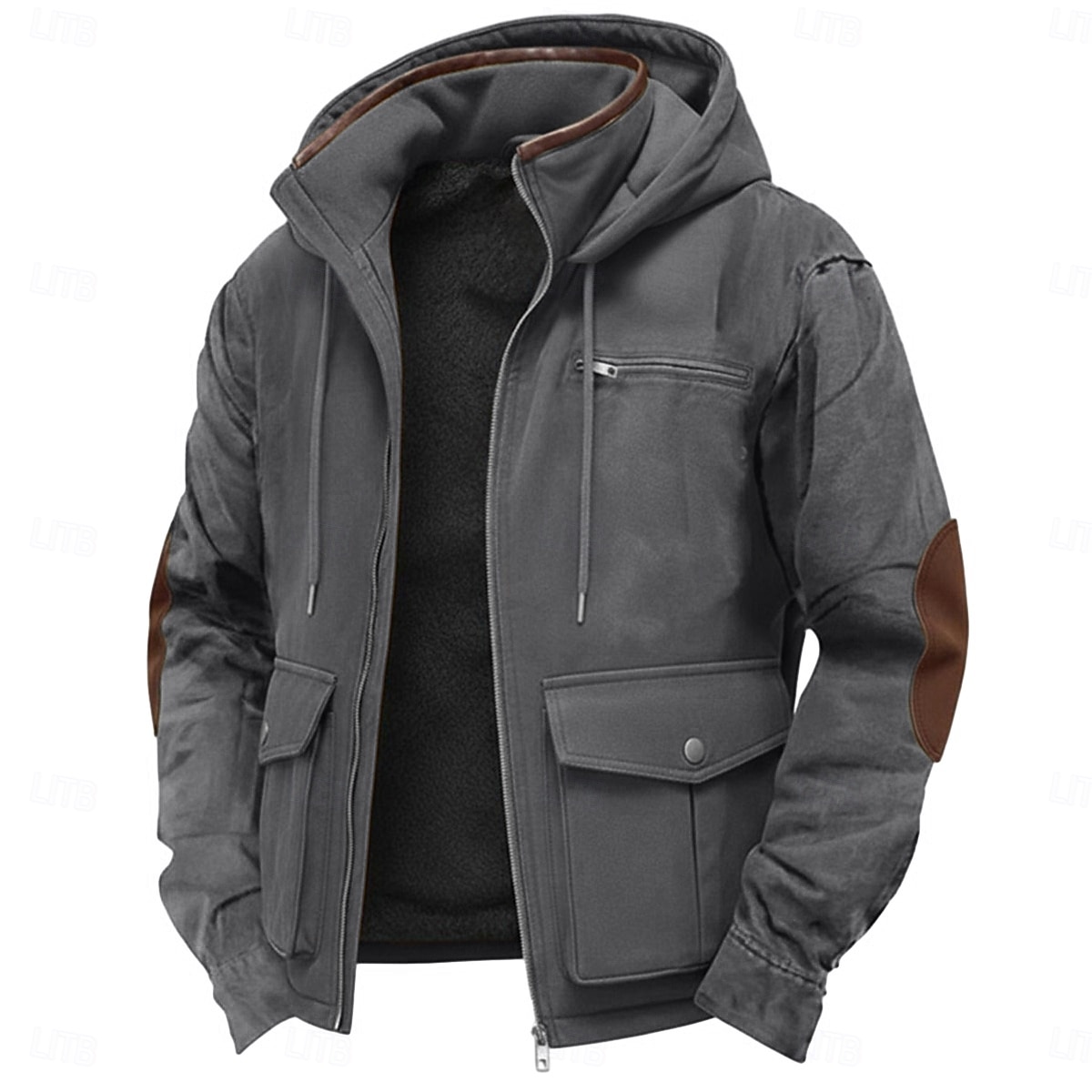 Homens Moletom Full Zip Hoodie Moletom de lã Moletom com capuz forrado de lã Azul Marinha Marron Verde Cinzento Escuro Com Capuz Tecido Patchwork Zíper Bloco de cor Desportos e Ar livre Casual Diário de 2025 por $43.99 –P6