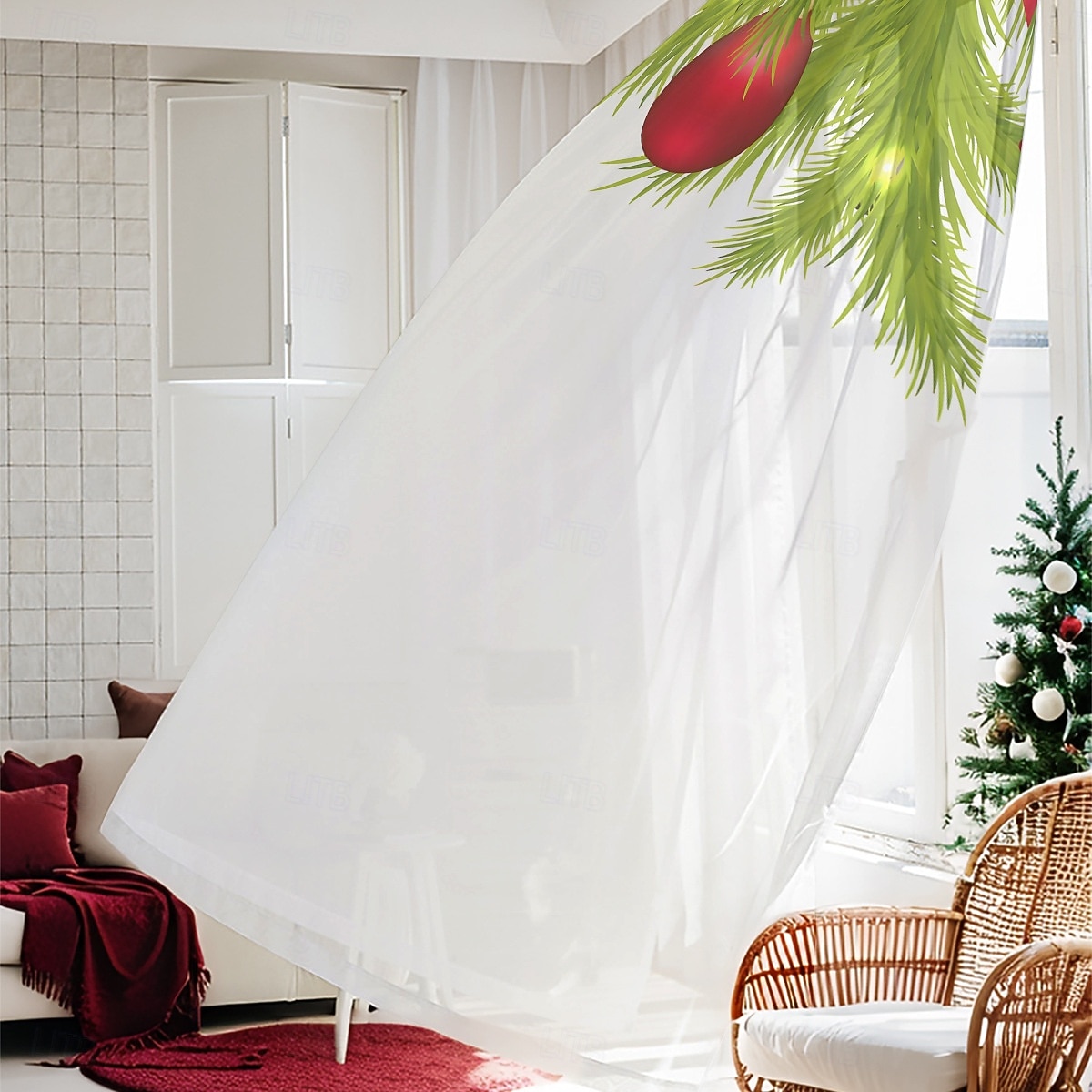 1 st ny julserie transparent gardin, 3D digitaltryckt stångficka fönstervoile, sovrum &vardagsrumsdekoration, direkt från fabriken 2025 - $12.49 –P6