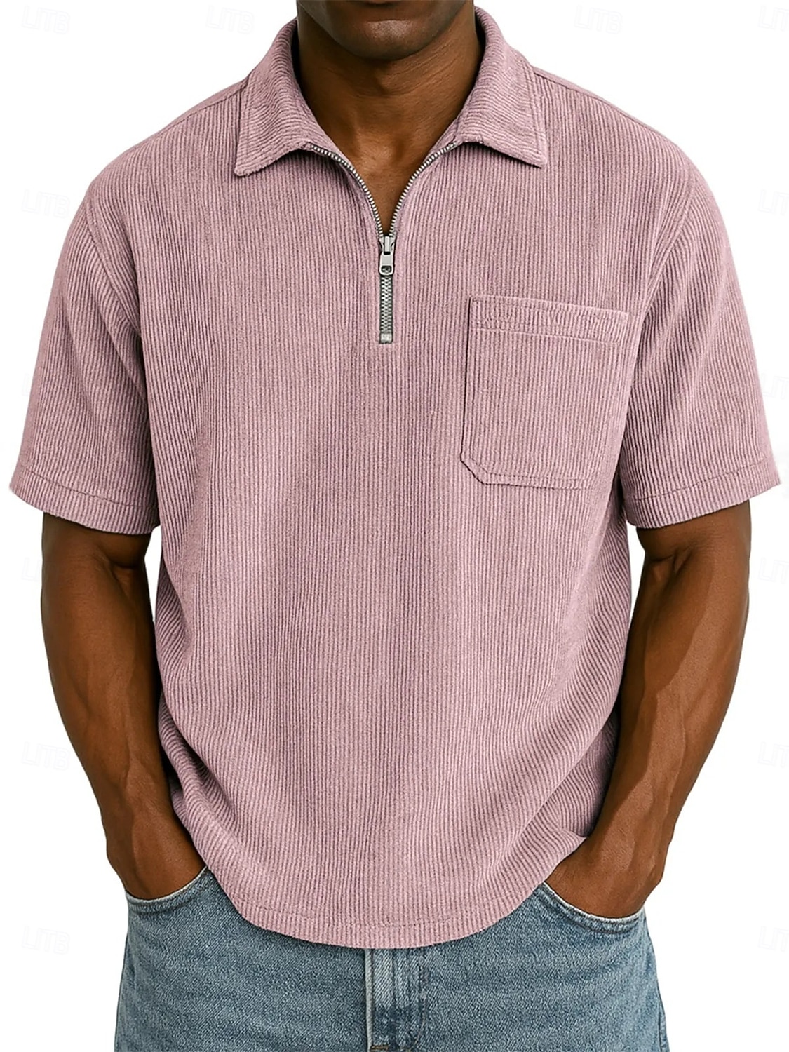 Homme Polo à fermeture éclair Texturé Occasionnel Fête Revers Zip quart Manche Courte Mode Basique Uni Texturé Quart de zip Chaud Été Printemps Coupe régulière Marron foncé Violet Kaki Polo de 2026 ? $29.99 –P5
