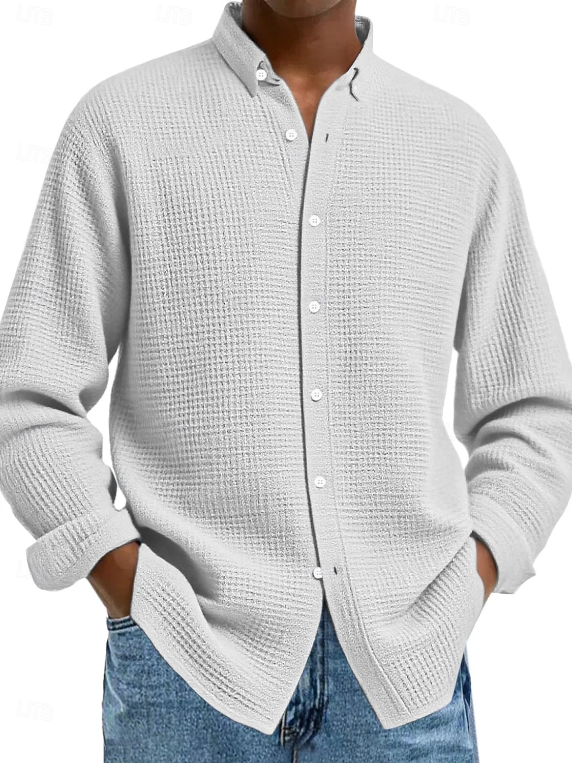 Herren Hemd Waffelhemd Freizeithemd Knopfhemd Schwarz Weiß Wein Marineblau Blau Langarm Einfach Revers Lässig Täglich Bekleidung Mode Streetwear 2025 - $23.99 –P5
