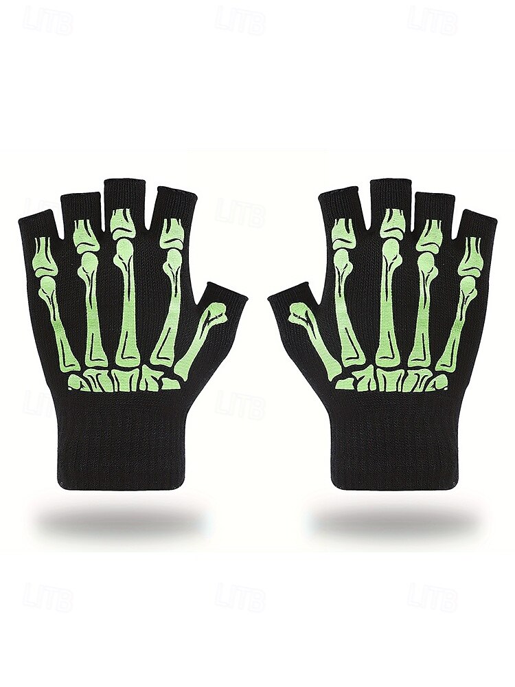 2025年 メンズハロウィンスケルトン指なし手袋 - 伸縮性のあるフリース素材の滑り止めニットミトン。コスプレ、パーティー、アウトドアウェアに最適。  コレクション – $7.99 –P7