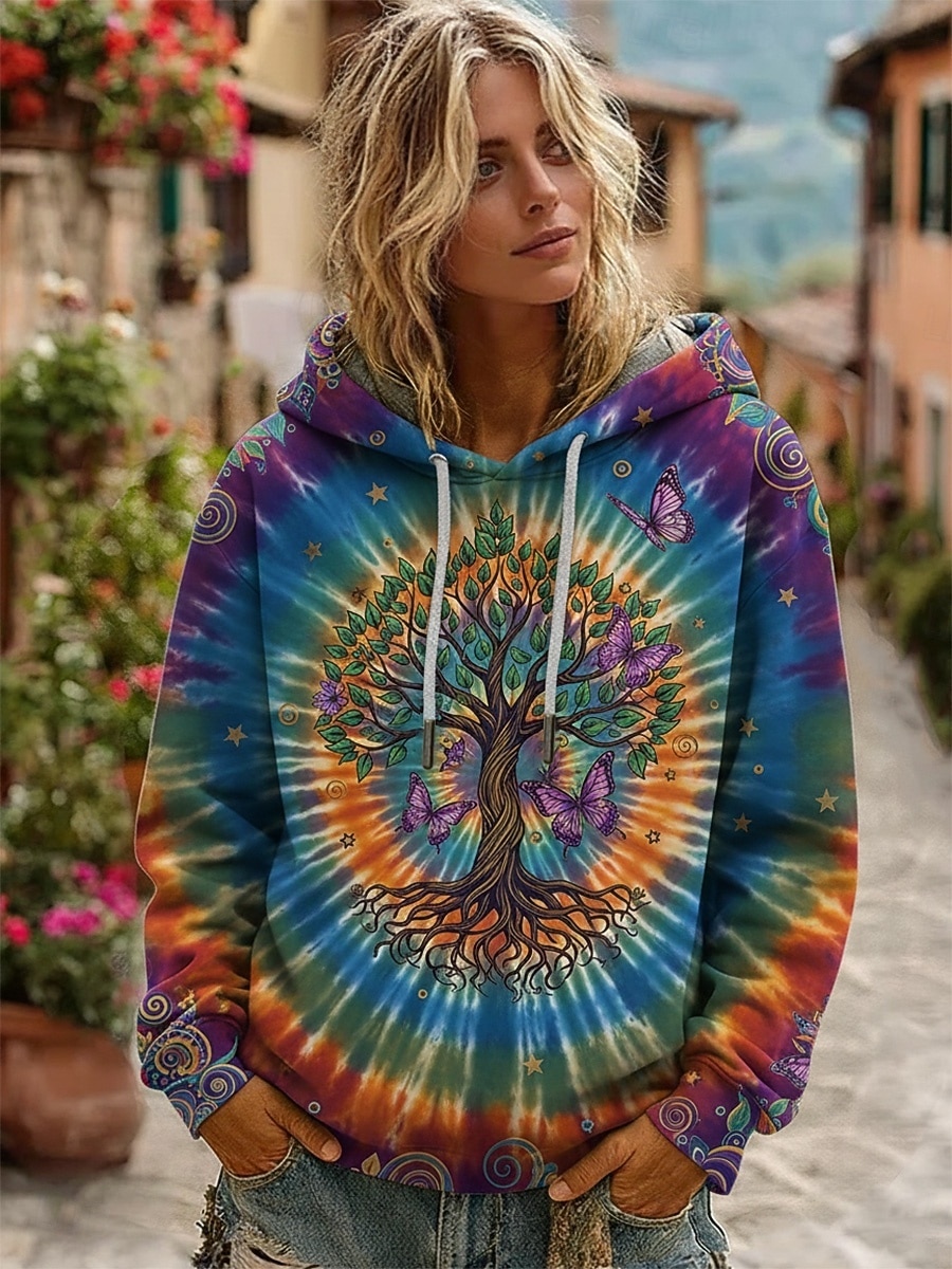 Per donna Pullover Felpe con cappuccio Grafico Tinta a nodi Moda Streetwear Casual Manica Lunga Con Cappuccio Top Regolari Abbigliamento Quotidiano Casuale Coulisse Stampato Blu Primavera Autunno del 2025 a $26.99 –P3