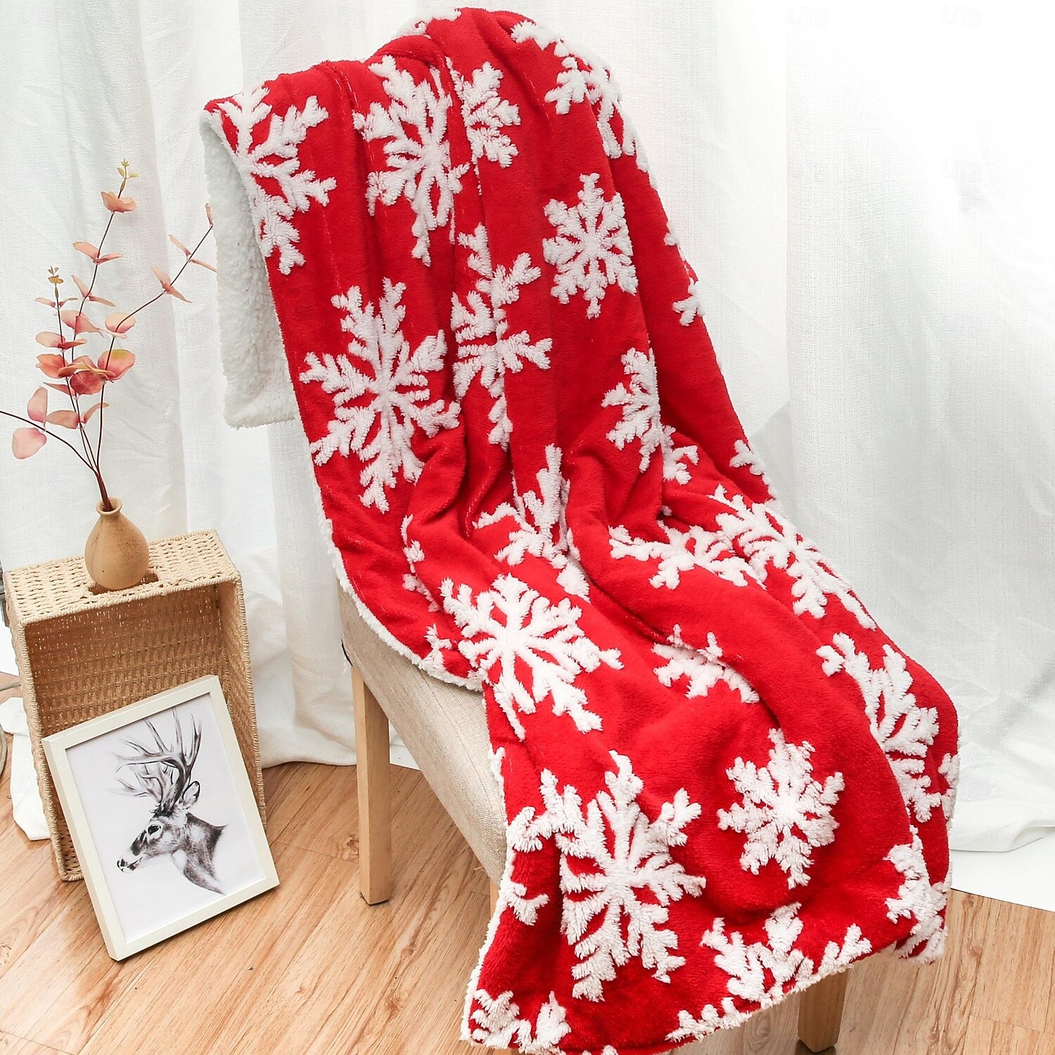 Cobertor de algodão macio e grosso de camada dupla para outono e inverno, manta de lã sherpa de Natal, colcha com estampa de floco de neve e capa de tatame de 2025 por $36.99 –P4