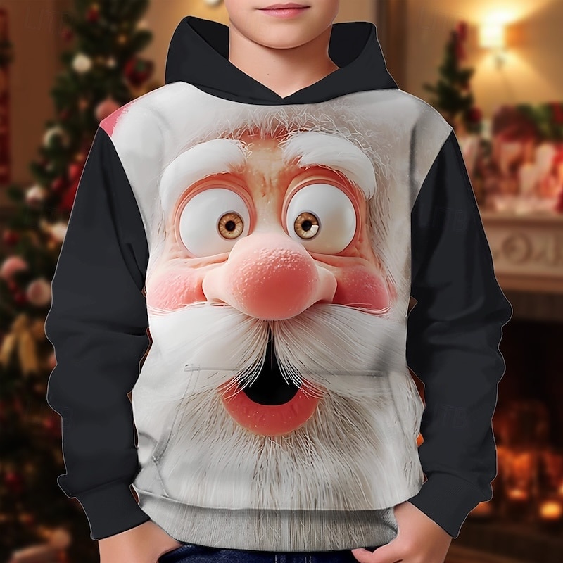 Sudadera con capucha de Papá Noel y alce con gráfico 3D para niños, manga larga, moda urbana para primavera y otoño, para niños de 4 a 12 años, con capucha, para exteriores, informal, para uso diario, 2025 - $13.49 –P1