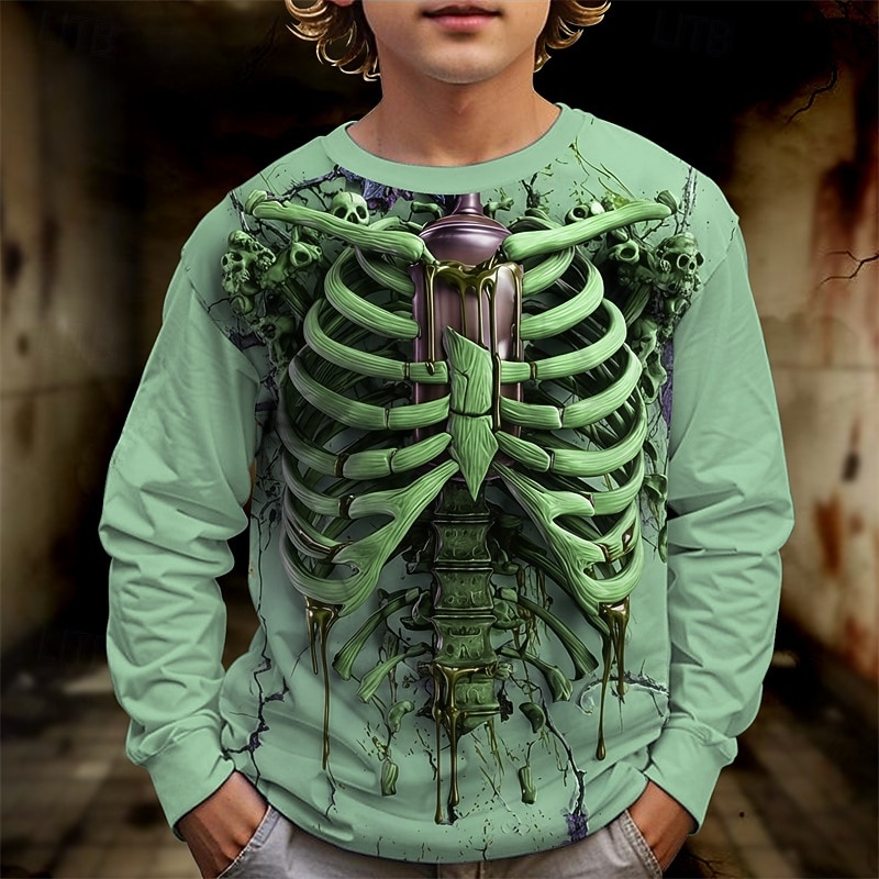 Halloween Pojkar 3D Dödskalle T-shirt Långärmad Vår Höst Mode Grundläggande Barn 4-12 år Rund hals Utomhus Ledigt Dagligen Normal 2025 - $13.99 –P5