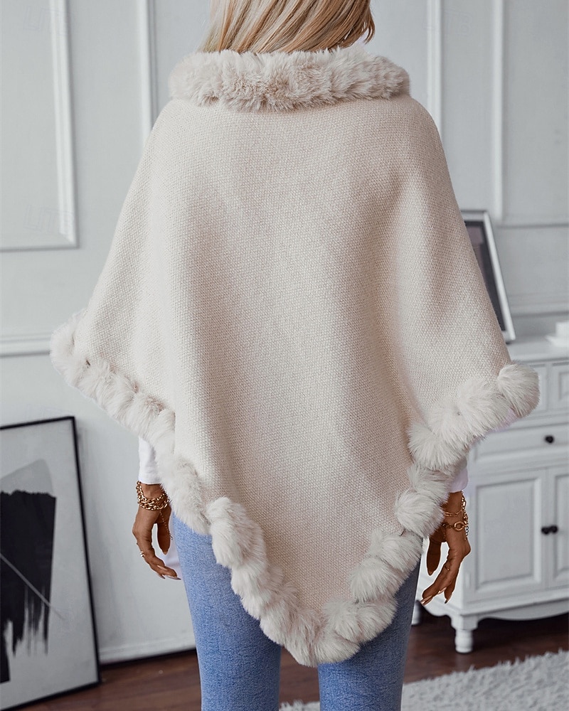 Damen Pullover Schultertuch Elegant Mode Streetwear Einfarbig Gerippt Rollkragen Gestrickt Asymmetrischer Saum Kunstpelzbesatz Halbarm Normale Oberteile Stricken Outdoor Täglich Wochenende Weinrot 2025 - $39.99 –P4