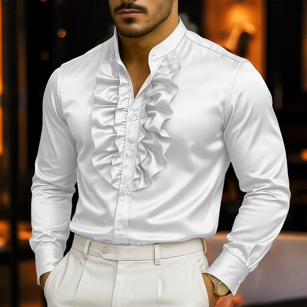 Per uomo Camicia Camicia elegante Camicia casual Camicia con Bottoni Camicia da Ballo Semplice Carnevale Formale Bianco Rosso Viola Oro Manica Lunga Colletto Mao Tutte le stagioni Abbigliamento del 2026 a $26.99 –P1