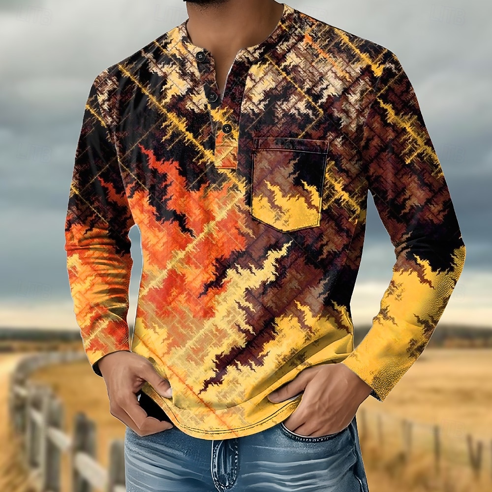 Per uomo Stampa Astratto Maglia Henley Maglietta Manica Lunga Retrò Vintage Casual Di tendenza Casuale Primavera Autunno Blu Arancione Henley Maglietta Henley del 2026 a $25.99 –P1