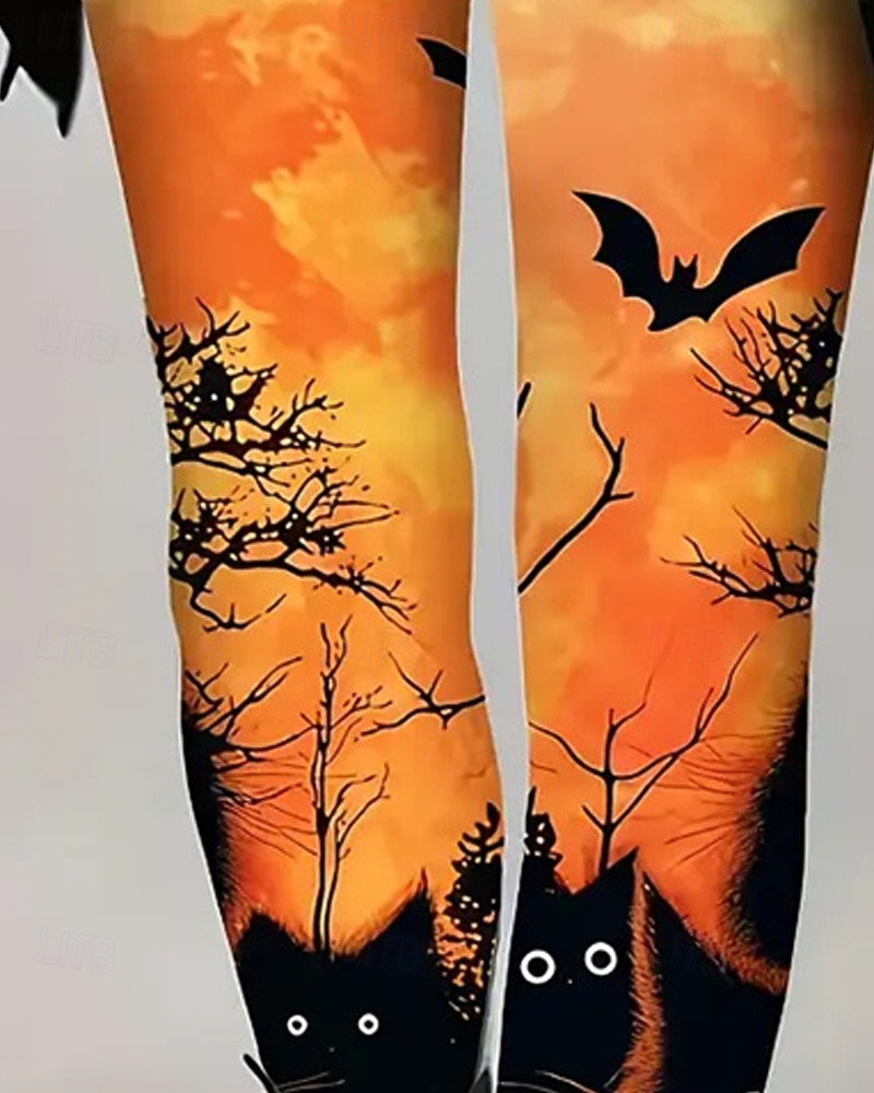 Damen Leggings Gemütliche Leggings Basic Lässig Volle Länge Hohe TaillePantsHalloween Katze Fledermaus Drucken Thermowarm Bequem Dehnbar Urlaub Straße Lässig Orange Herbst Winter Schmale Passform 2025 - $21.99 –P2