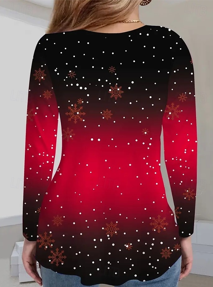 Χριστουγεννιάτικες Γυναικείες Φανέλες Γραφικά Vintage Στυλάτη Κλασική Μακριά Μανίκια V Λαιμόκοψη Κανονικά Tops Καθημερινά Εκτύπωση Λευκό  Μαύρο Μαύρο+Λευκό+Κόκκινο Μαύρο Κρασί Κόκκινο Άνοιξη 2026 - $28.99 –P4