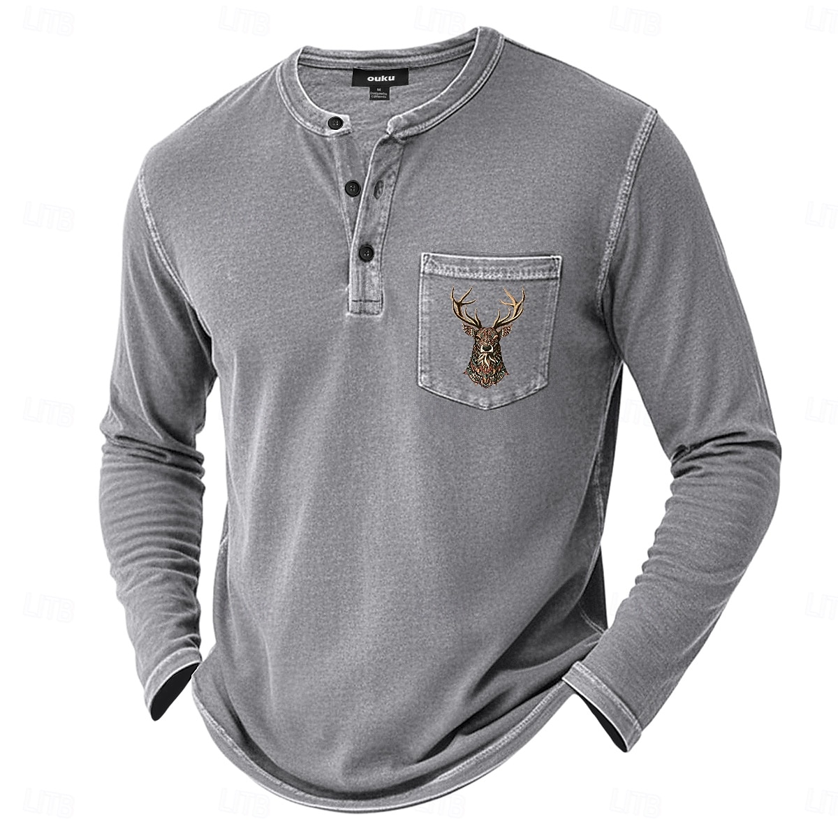 SoftFade™ Men's Henley Shirt 100% Cotton Acid Wash Shirt T shirt Tee Long Sleeve Vintage Retro Vintage Casual Distressed Pocket Garment Dyed Faded Henley Casual Spring Fall Purple Henley T-Shirt 2026 - $31.99 –P5
