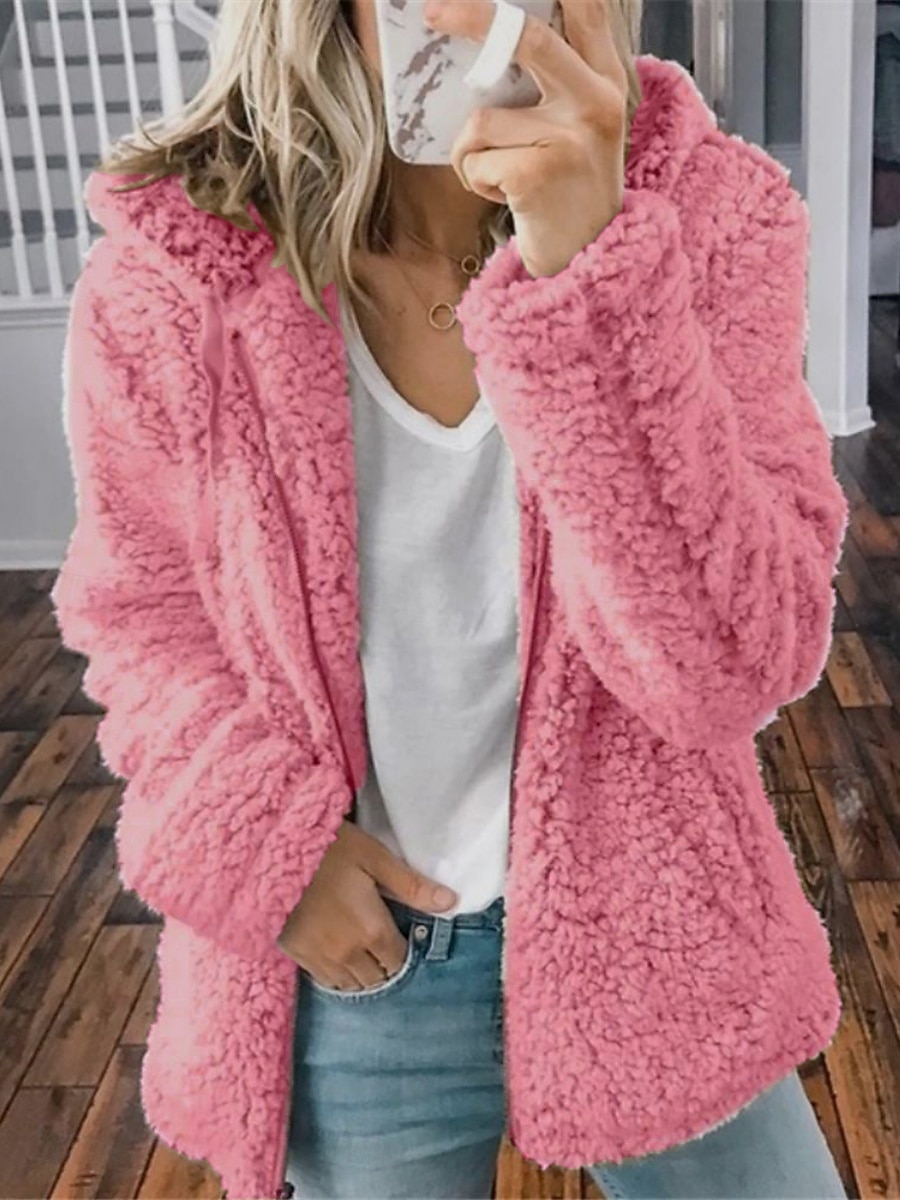 Per donna Cappotto Teddy Confortevole Traspirante Tasca Casual Semplice Vacanza Streetwear Casuale Abbigliamento quotidiano Cerniera Regolare Con Cappuccio Vestibilità regolare Manica Lunga Capispalla del 2025 a $24.99 –P1