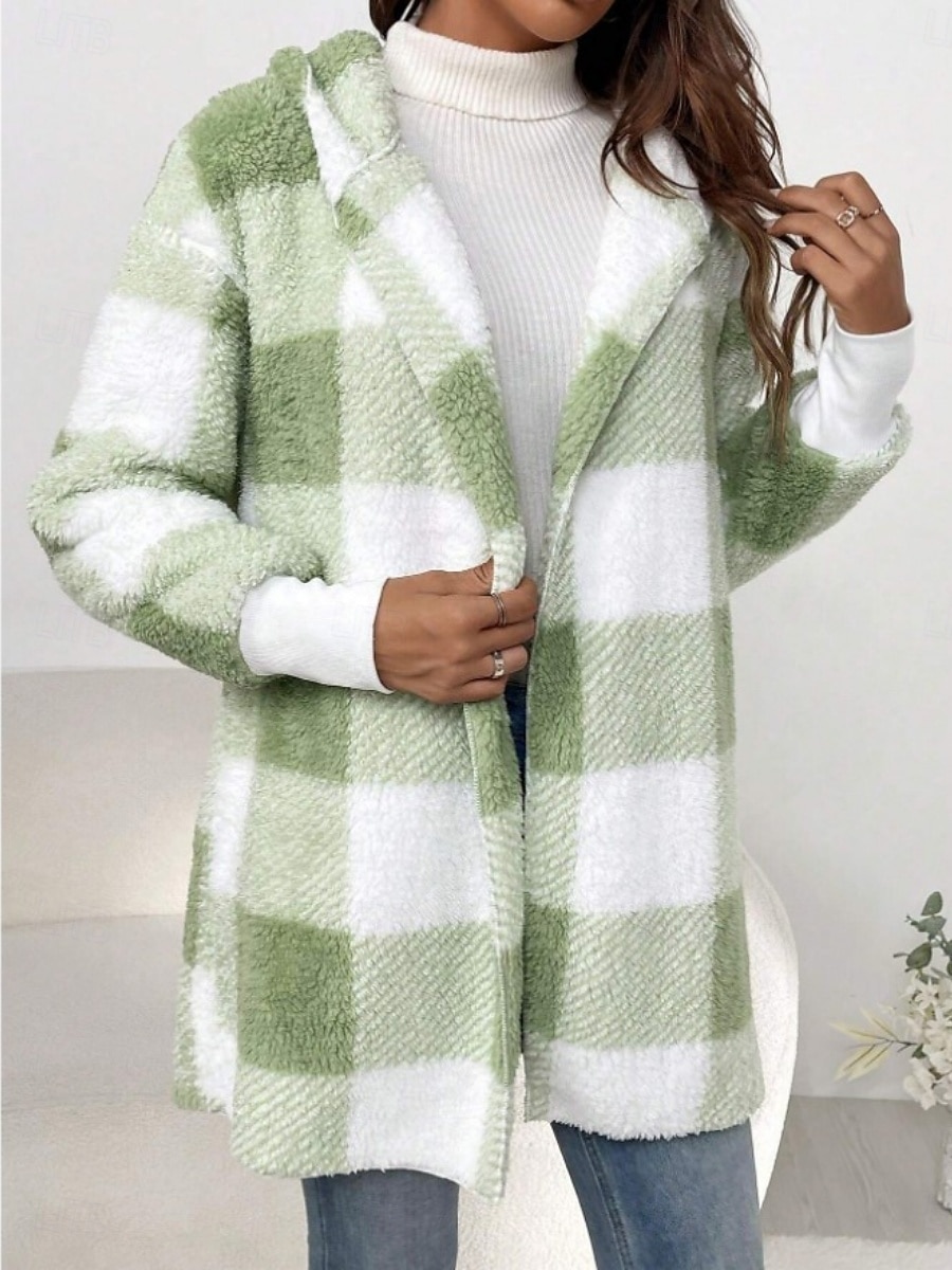 Pentru femei Jachetă din lână geacă Sherpa Comfortabil Respirabil Imprimeu Deschis frontal Casual Plisat Vacanță Stradă Casual Purtare Zilnică Deschis frontal Lung Răsfrânt Fit regulat Manșon Lung 2026 - $34.99 –P1