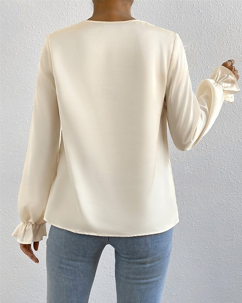 Femmes Chemise Chemise en satin Uni Élégant Occasionnel manche longue Col Bénitier Hauts Réguliers Quotidien Sortir Drapé Noir Rose Claire Vert Abricot Printemps Automne de 2025 ? $18.99 –P18
