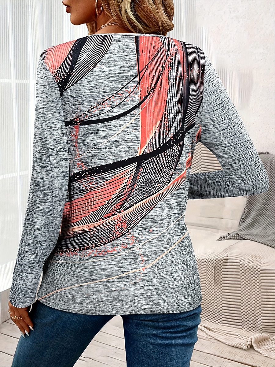 Per donna Maglietta Stampato Grafico Astratto Vintage Elegante Classico Manica Lunga Girocollo Top Regolari Quotidiano Rosa Grigio Azzurro Primavera Autunno Inverno del 2026 a $24.99 –P6