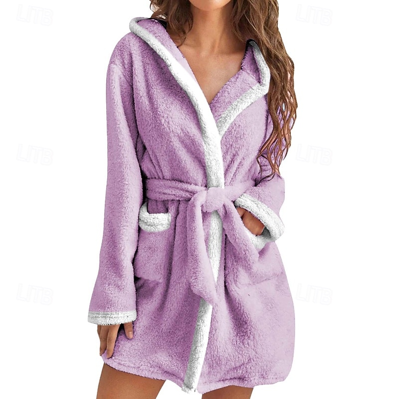 Dam Pyjamas Morgonrock Grundläggande Ledigt Lappverk Ficka Semester Hem Säng Långärmad Kavajslag Svart Rodnande Rosa Purpur Grå Ljusblå Höst Vinter Normal 2025 - $23.99 –P18