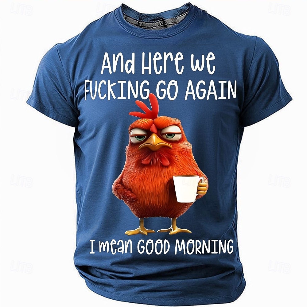 Camiseta Gráfica Masculina Galinha Grumpy Engraçada 'Aqui Vamos Nós De Novo Quero Dizer Bom Dia' Humor de Estilo de Vida de 2026 por $8.49 –P3