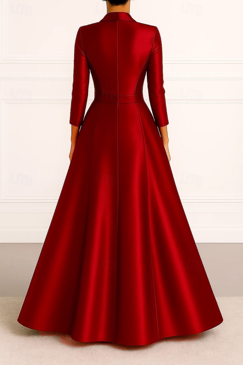 Szmoking ruha A-vonalú Magas-alacsony szárú ruha Előírásos Esküvő Esküvői vendég Sztreccs szatén Elegáns 3/4 ujjú rakott Földig érő Spicc gallér Dupla soros 2025 - $179.99 –P2