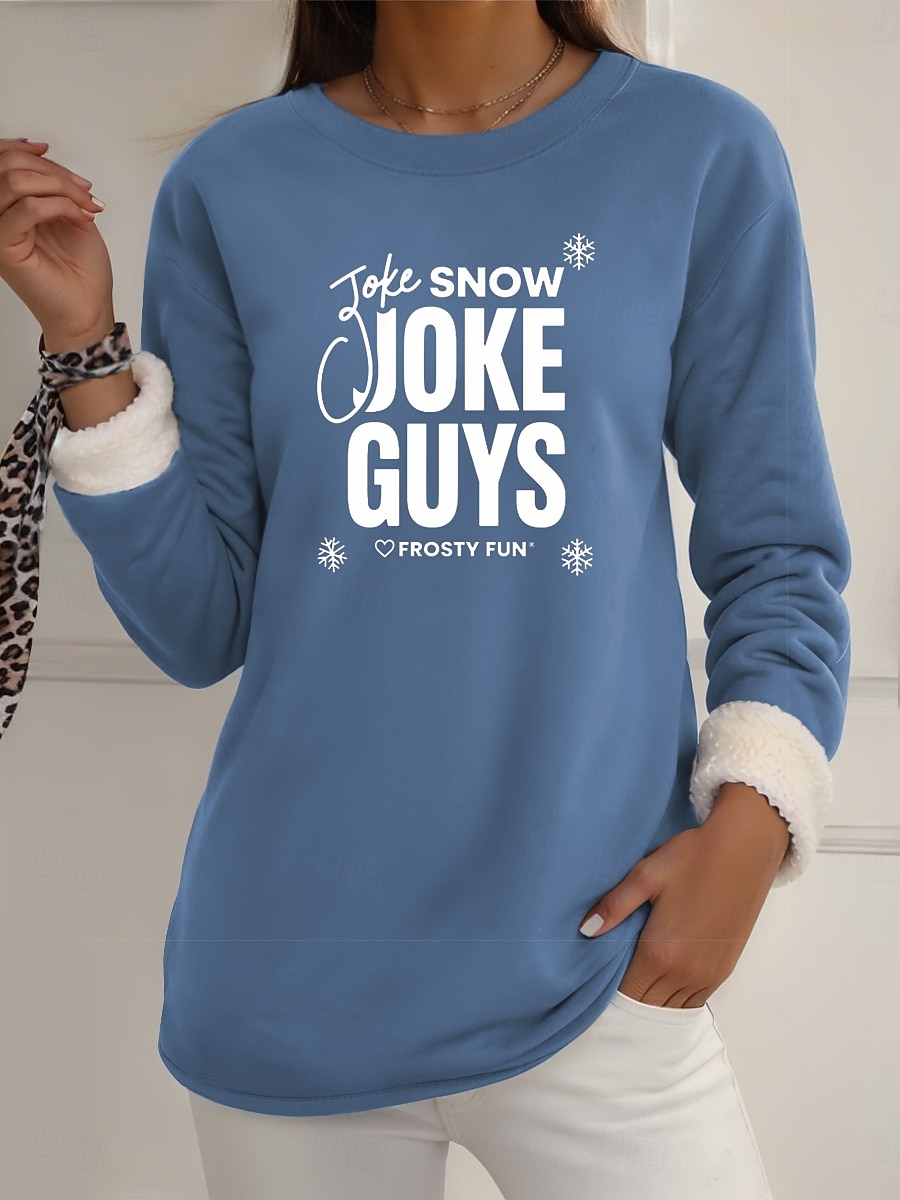 2025年 女性用 フリース裏地プルオーバースウェットシャツパジャマ プルオーバースウェットシャツ Pullover スウェットシャツ レタード あたたか ストリートファッション カジュアル 長袖 クルーネック レギュラートップス 家 日常着 カジュアル プリント ブラック イエロー ピンク ダークピンク ブルー 秋 冬  コレクション – €23.99 –P9