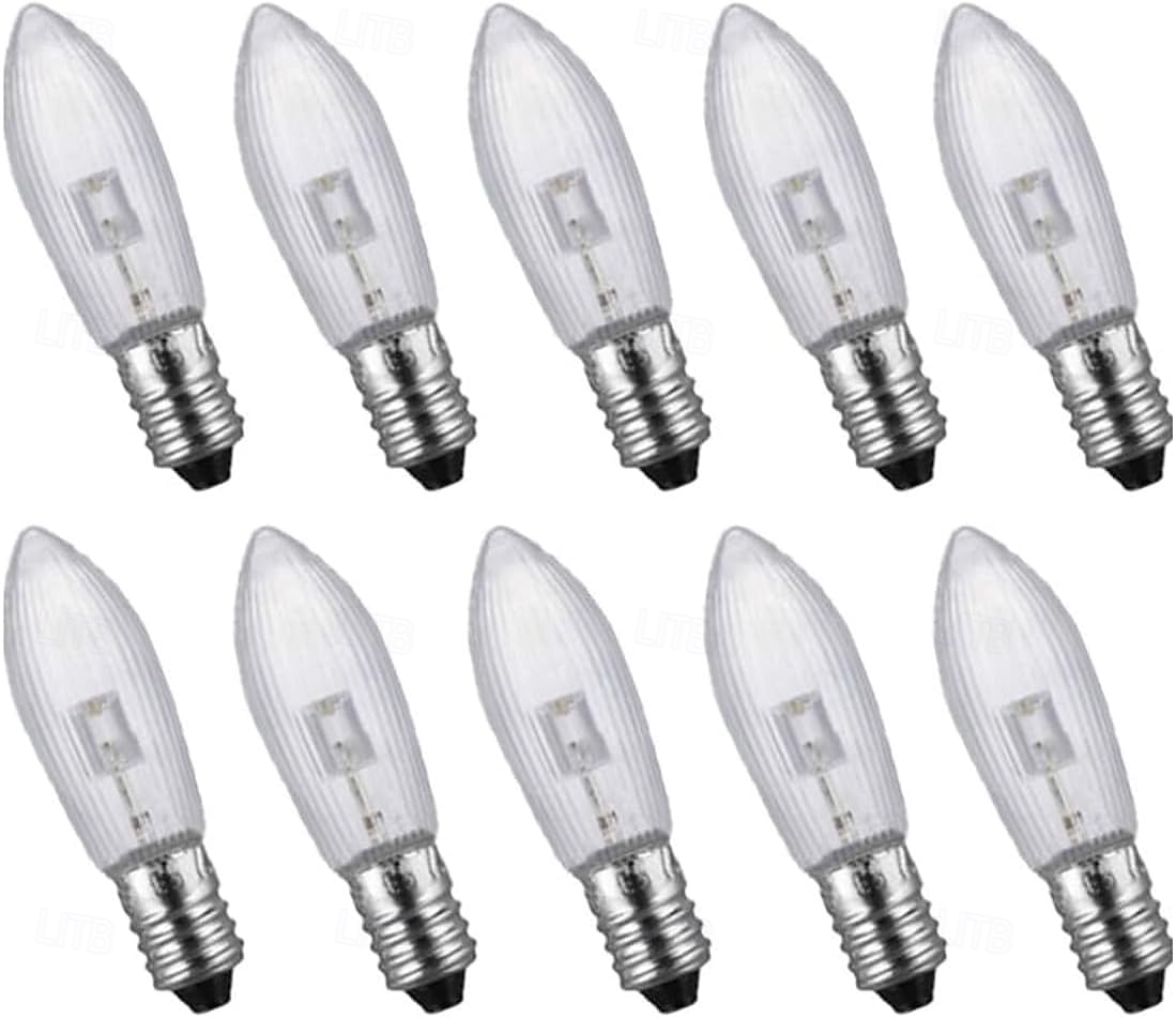Lâmpadas LED E10 branco quente 10-55 V, adequadas para 17 V, 34 V, 55 V, 0,2 W para arco de vela, arco de vela, luzes de fadas, topo de vela cônico, 2700 K, 10 peças de 2025 por $32.99 –P1
