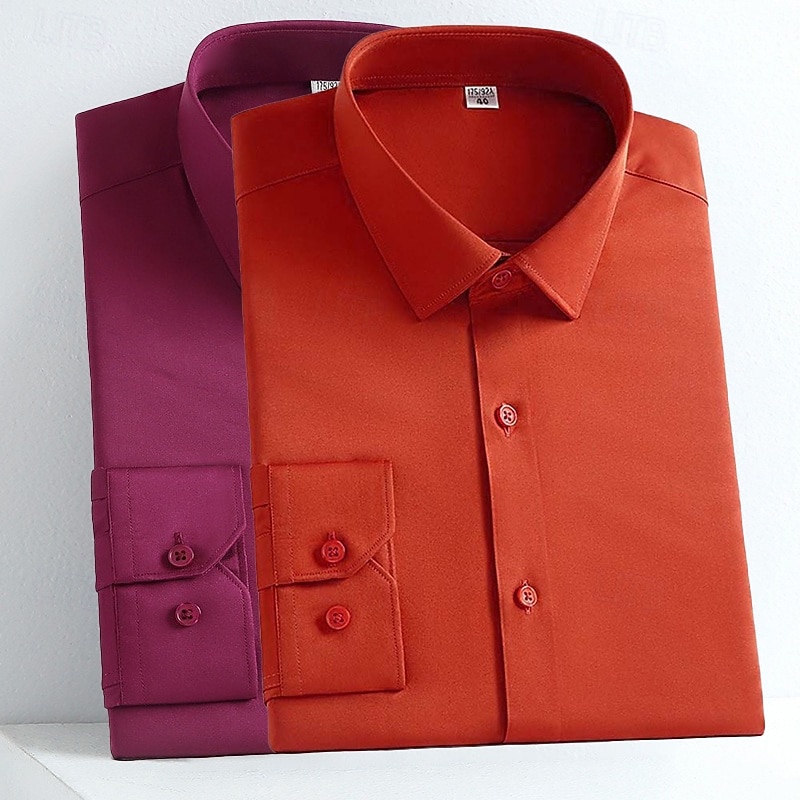 Men's Shirt Dress Shirt Non Iron Shirt Button Up Shirt Plain Formal Wedding Wine+Blue White+Black White+Blue Orange+Black Long Sleeve Lapel Spring &  Fall All Seasons Clothing Apparel 2025 - $29.99 –P11