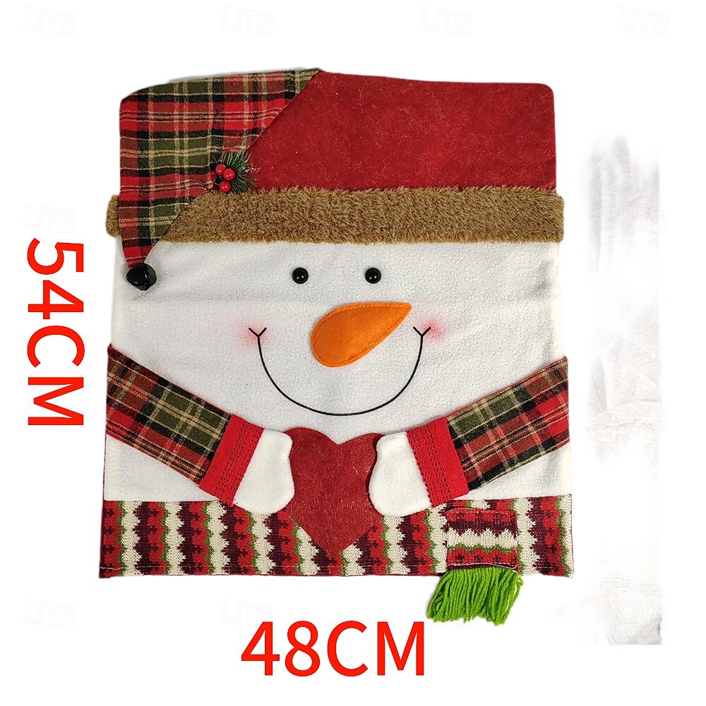 Fundas para sillas navideñas, nuevo Papá Noel de peluche &Fundas de asiento de muñeco de nieve, fundas festivas para sillas de comedor, decoración del hogar de estilo europeo 2025 - $10.99 –P4