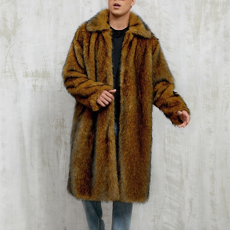 Herren Freizeitjacke Kunstpelzmantel Urlaub Täglich Thermowarm Plüsch Herbst Winter Einfach Mode Streetwear Revers Lang Weiß Gelb Kamel Grau Jacken 2025 - $58.99 –P13