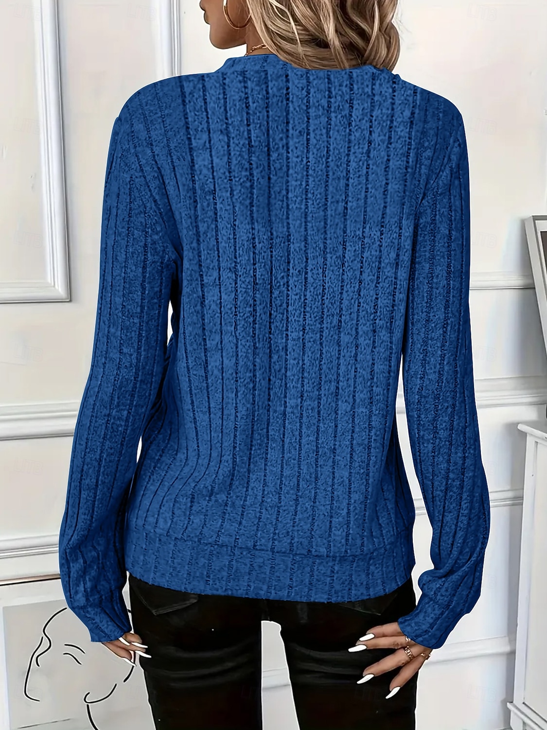 Dame Genser med genser عادي Fritid Langermet V-hals Vanlige topper Gate Hverdag Glidelås Svart Hvit Rød Blå Grønn Høst Vinter 2025 - $23.99 –P7