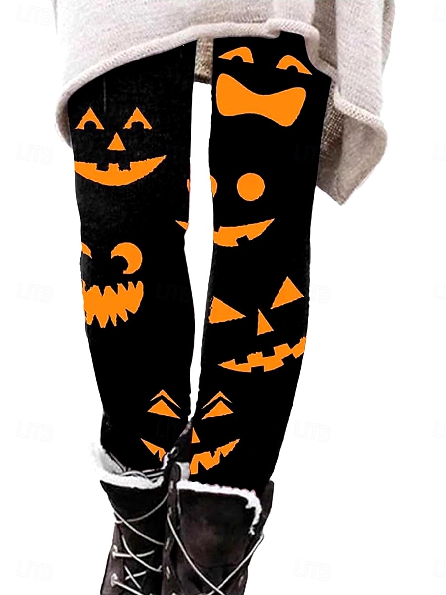 Dame Leggings Ferie Årgang Mote Ankel-lengde Høy MidjePantsHalloween Grafisk Hodeskaller Gresskar Printer Myk Pustende Elastisk Feriereise Gate Avslappet Svart 1 # Svart Oransje Høst Vinter Slank 2025 - $22.99 –P6