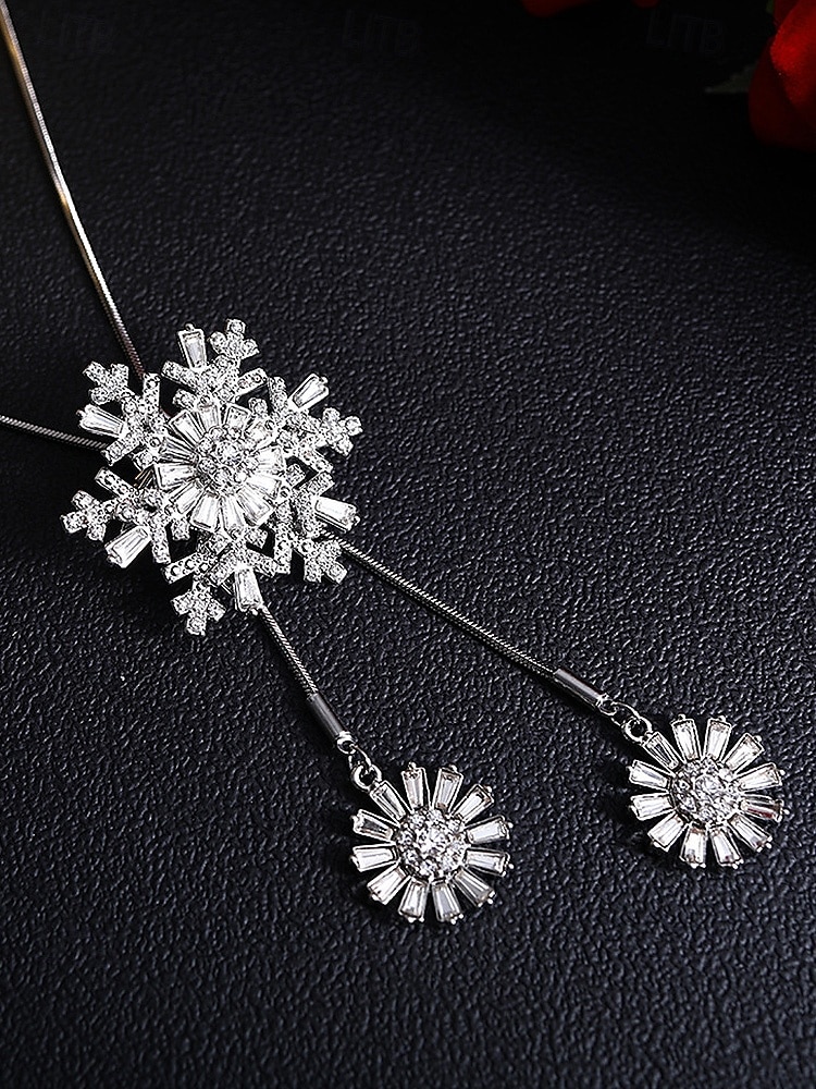 Γυναικείο κολιέ με κρεμαστό κόσμημα σε σχήμα χιονονιφάδας – κομψό κόσμημα με μακριά αλυσίδα και κρυστάλλινες λεπτομέρειες για κυρίες, χειμερινή μόδα και χριστουγεννιάτικο δώρο 2025 - $11.99 –P6