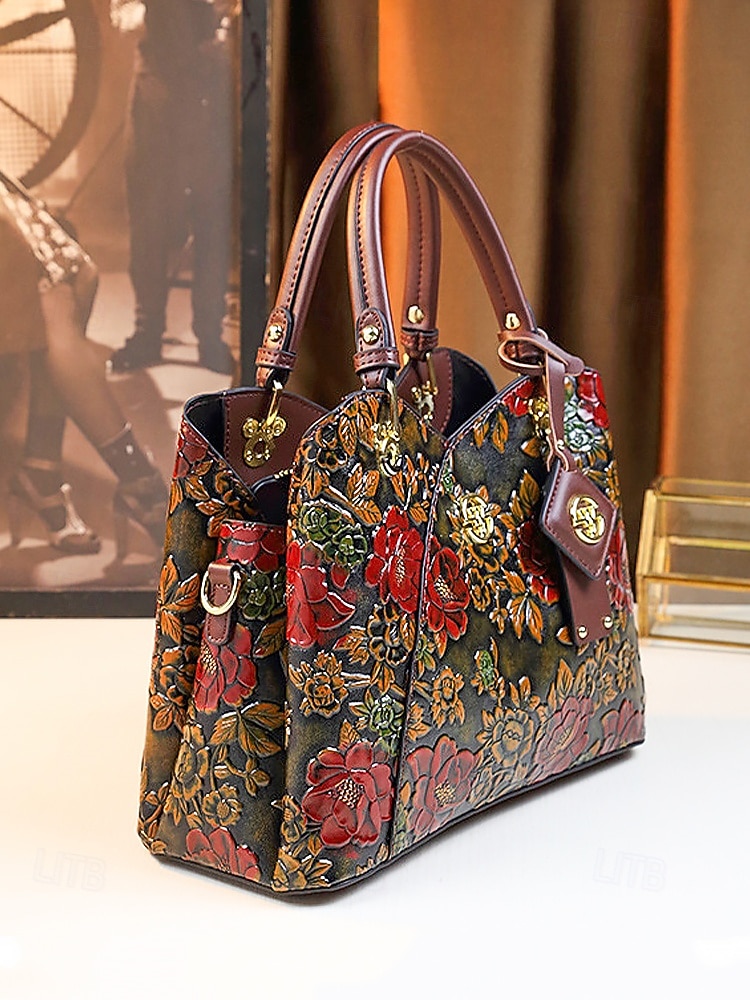 תיק יד וינטג' לנשים מעור דמוי עור עם עיצוב פרחוני מובלט - תיק כתף רטרו אלגנטי לנשים, חתונות, מסיבות ואירועים רשמיים 2026 - $79.99 –P5