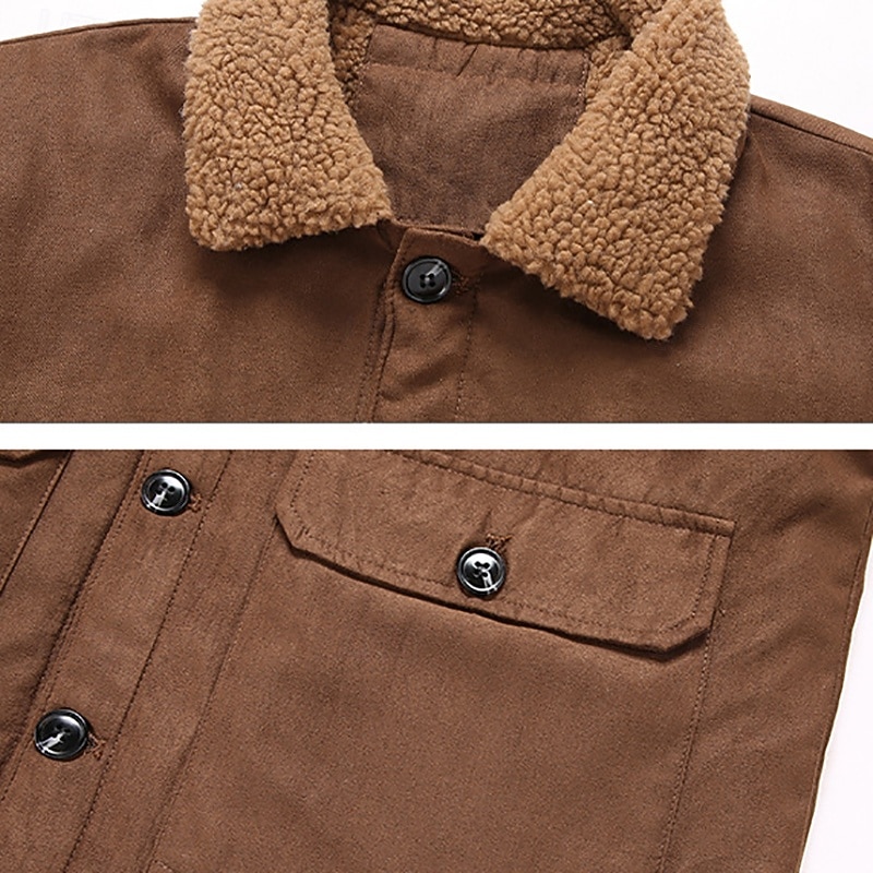 Homens Jaqueta de camurça sintética Jaqueta de Inverno Casaco de lã Jaqueta casual Férias Diário Térmico / Quente Bolsos Tosão Outono Inverno Tecido Moda Roupa de rua Lapela Padrão Preto Cinzento de 2025 por $42.99 –P6