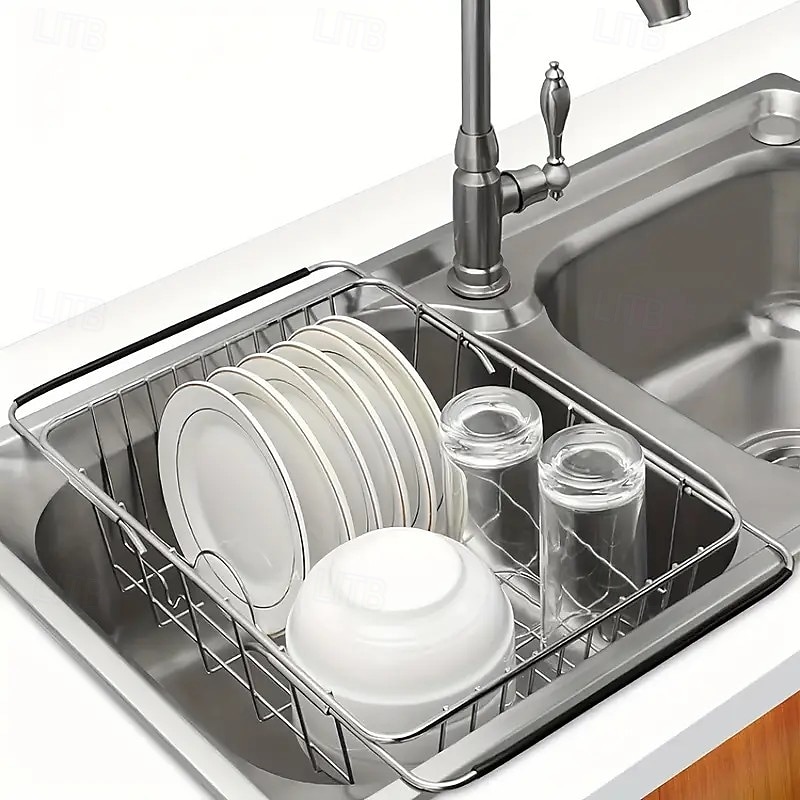 2025年 ステンレス製食器乾燥ラック – 3-in-1拡張可能食器洗い機 &カウンタートップ乾燥ラック、錆びにくい304スチール、皿、ボウル、カップ用の多目的調理器具ホルダー &カトラリー  コレクション – $18.99 –P1