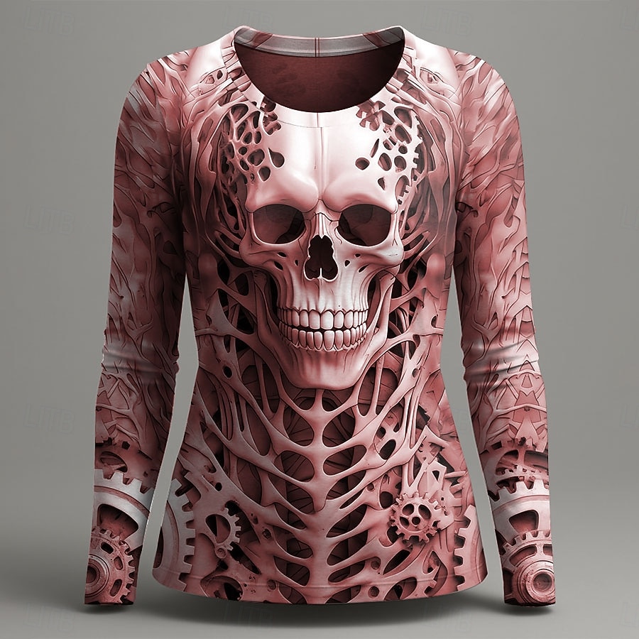 Halloween Women's T Shirt Graphic Skull Skeleton Vintage Fashion Stylish Long Sleeve Crew Neck Round Neck Regular Tops Daily Weekend Print Red Purple Green Gray Summer Spring Fall 2025 - $22.99 –P2