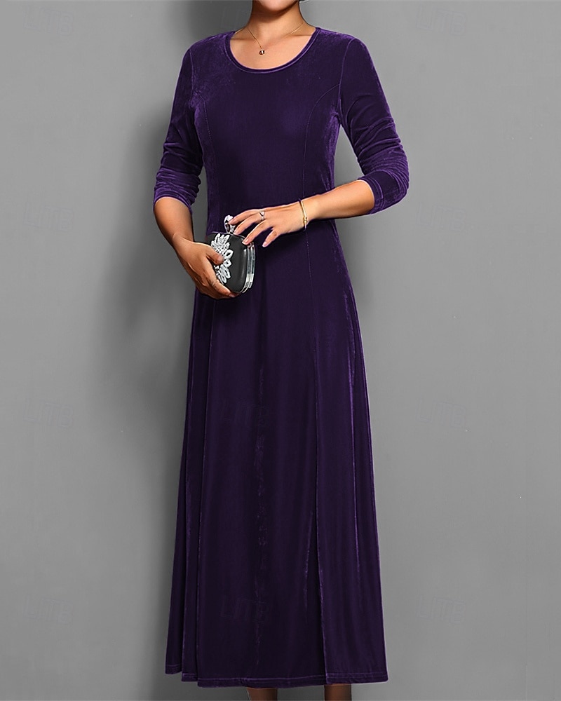 Femmes Robe Longue Maxi Robe Robe en Velours Robe Décontractée Robe de Cocktail Élégant Mode Moderne Quotidien Soirée Week-end Coupe régulière Uni Manche 3/4 Col ras du cou Noir Rouge Bleu Violet de 2025 ? $27.99 –P18