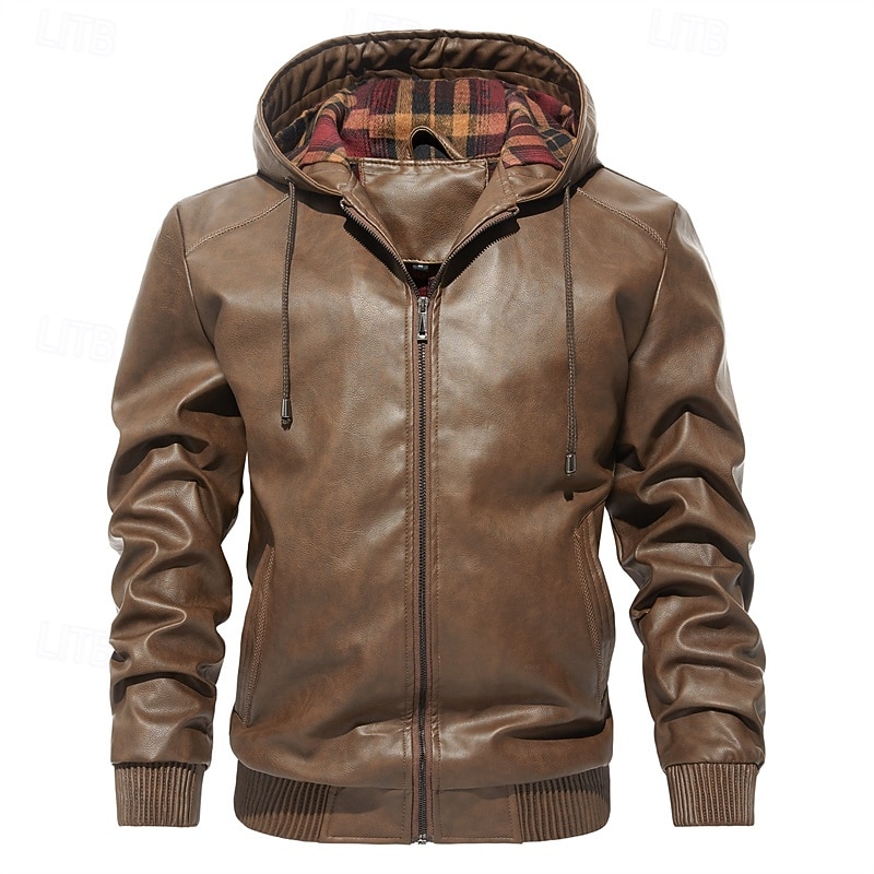 Per uomo Giacca in Ecopelle Giacca da Moto Vacanza Quotidiano Antivento Caldo Tasca Autunno & Inverno Semplice Moda Classico Con Cappuccio Regolare Nero Vino Marrone Giacca del 2025 a $64.99 –P5