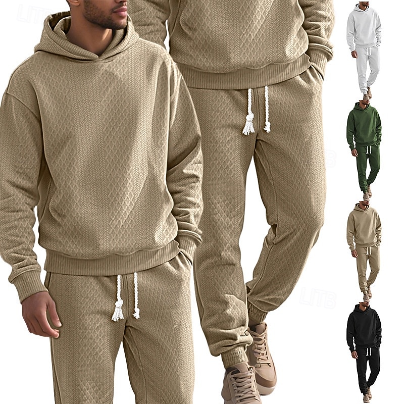 Homme Ensemble Survetement Ensemble de tenues Ensemble de sweats à capuche Sweat à Capuche Extérieur Quotidien Sports Jacquard Cordon de serrage Uni Noir Blanche Kaki Polyester Tenues de Sport Mode de 2025 ? $39.99 –P1